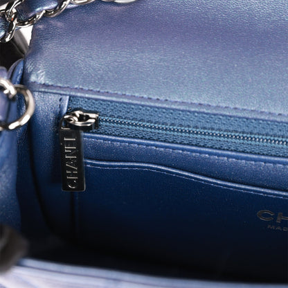 Chanel Mini Rectangular Flap Bag Navy Iridescent Lambskin Ruthenium Hardware