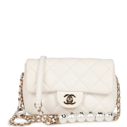 Chanel Flap Bag Imitation Pearl White Lambskin Light Gold Hardware