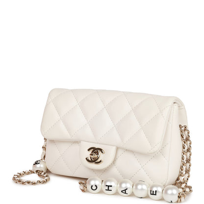 Chanel Flap Bag Imitation Pearl White Lambskin Light Gold Hardware