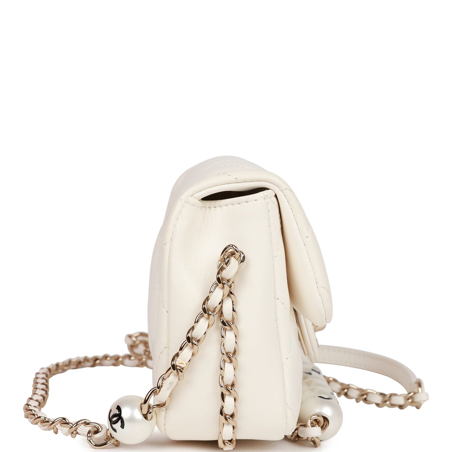 Chanel Flap Bag Imitation Pearl White Lambskin Light Gold Hardware