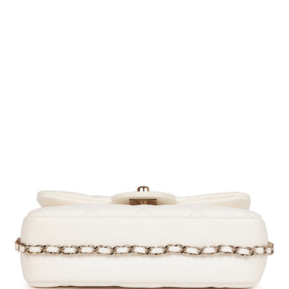 Chanel Flap Bag Imitation Pearl White Lambskin Light Gold Hardware