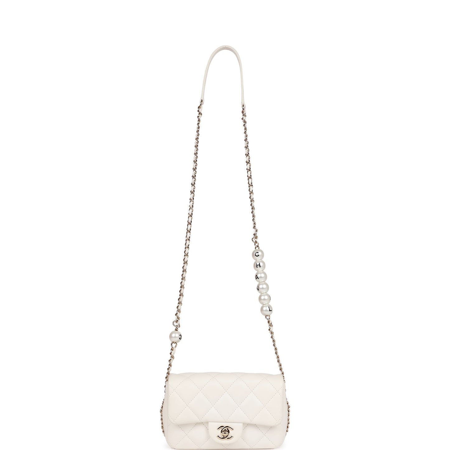 Chanel Flap Bag Imitation Pearl White Lambskin Light Gold Hardware