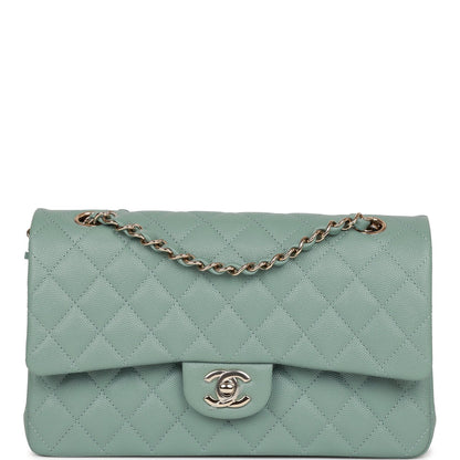 Chanel Medium Classic Double Flap Bag Green Caviar Light Gold Hardware
