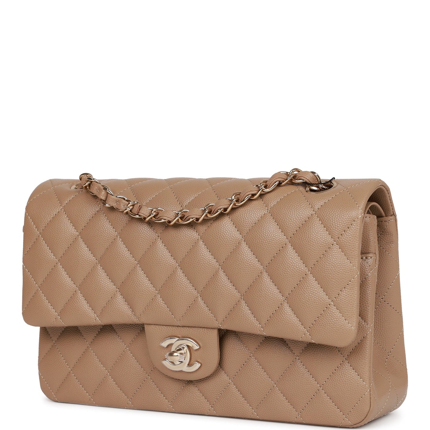 Chanel Medium Classic Double Flap Bag Dark Beige Caviar Light Gold Hardware