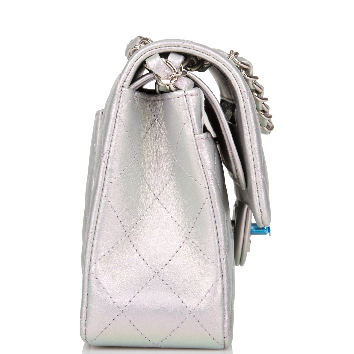 Chanel Small Classic Double Flap Bag Purple Iridescent Lambskin Silver Hardware