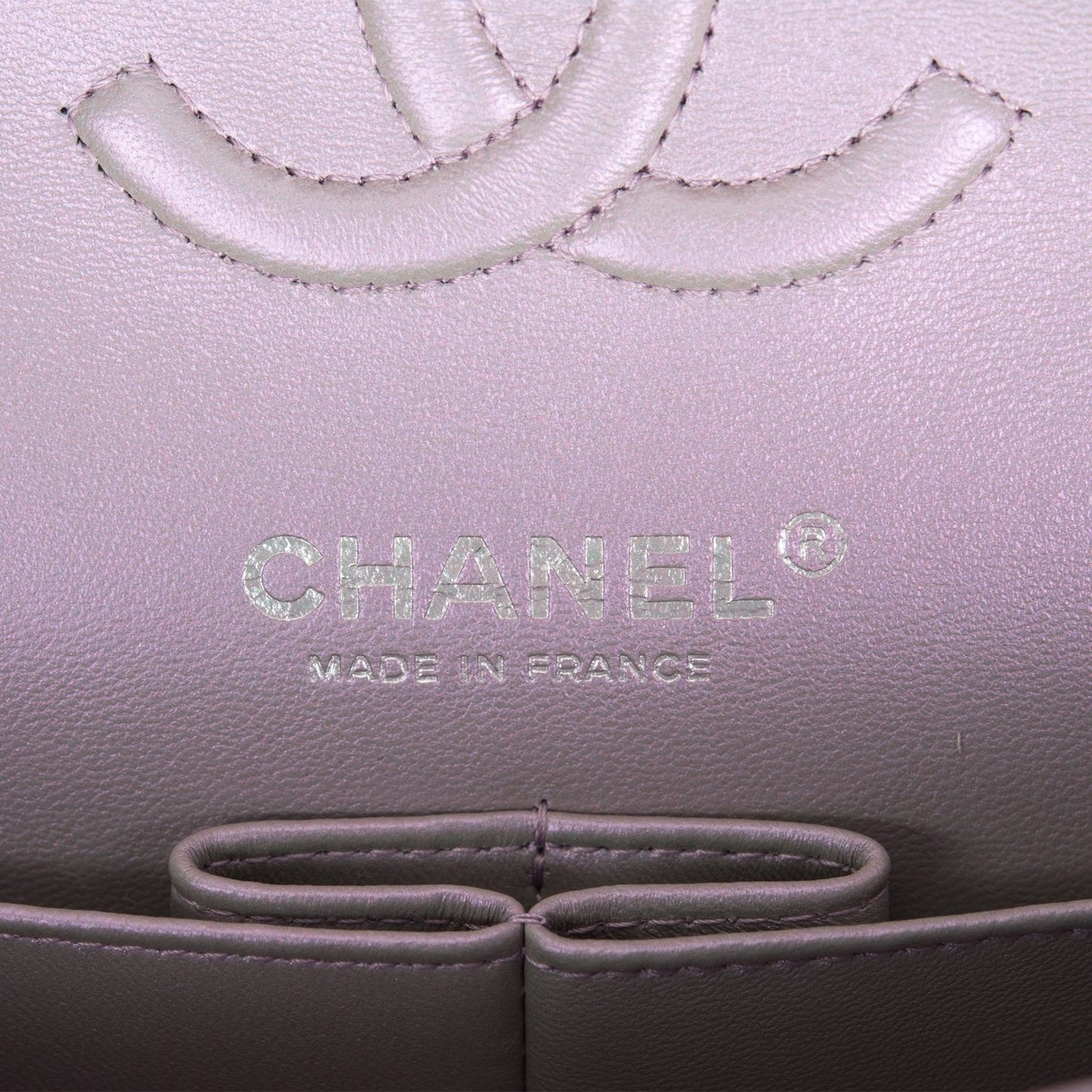 Chanel Small Classic Double Flap Bag Purple Iridescent Lambskin Silver Hardware