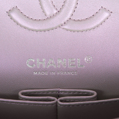 Chanel Small Classic Double Flap Bag Purple Iridescent Lambskin Silver Hardware