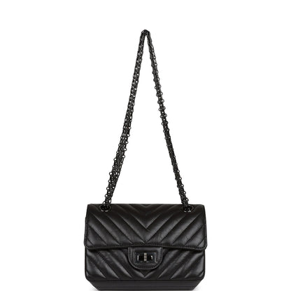 Chanel Mini Reissue 2.55 SO Black Chevron Calfskin Black Hardware