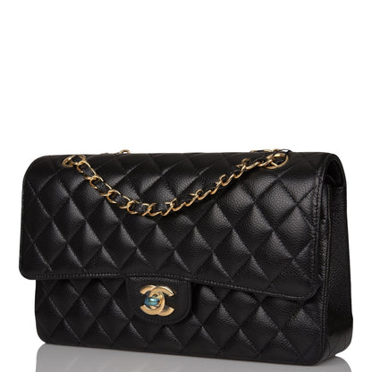 Chanel Medium Classic Double Flap Bag Black Quilted Caviar Gold Hardware