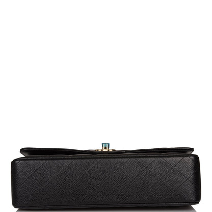 Chanel Medium Classic Double Flap Bag Black Quilted Caviar Gold Hardware