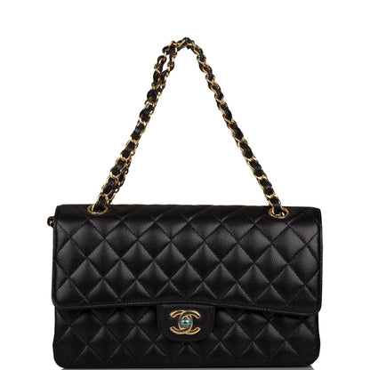 Chanel Medium Classic Double Flap Bag Black Quilted Caviar Gold Hardware