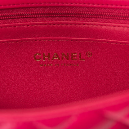 Chanel Mini Rectangular Flap with Top Handle Dark Pink Lambskin Light Gold Hardware