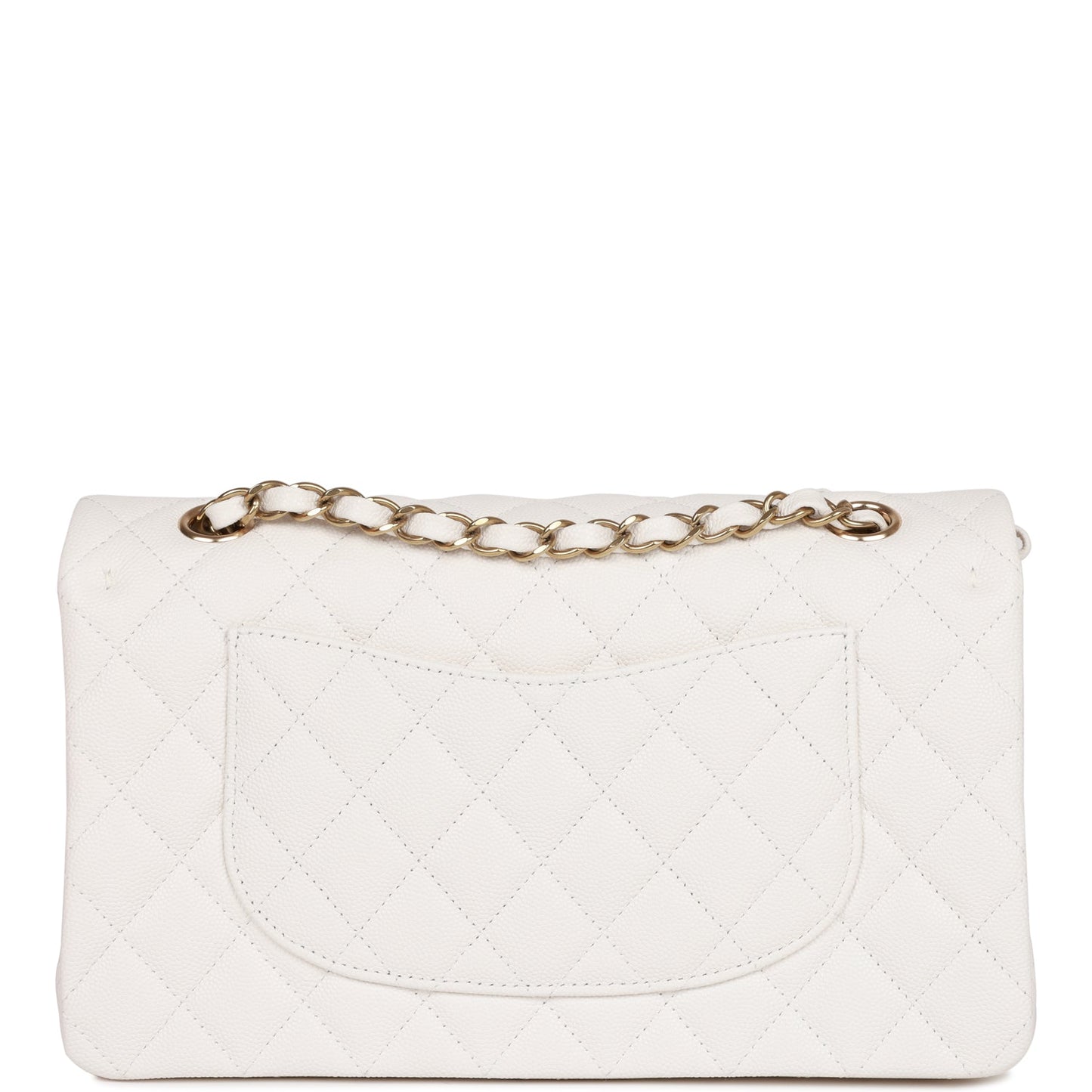 Chanel Medium Classic Double Flap Bag White Quilted Caviar Light Gold Hardware