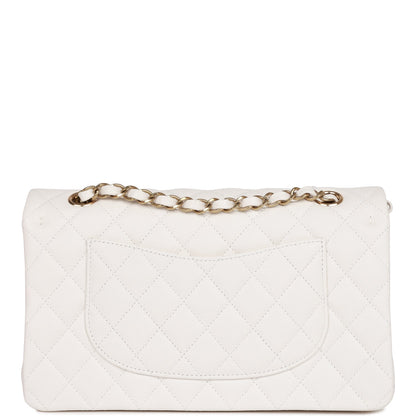 Chanel Medium Classic Double Flap Bag White Quilted Caviar Light Gold Hardware