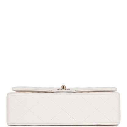 Chanel Medium Classic Double Flap Bag White Quilted Caviar Light Gold Hardware