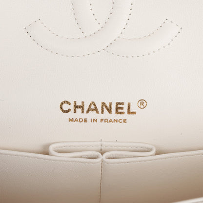 Chanel Medium Classic Double Flap Bag White Quilted Caviar Light Gold Hardware