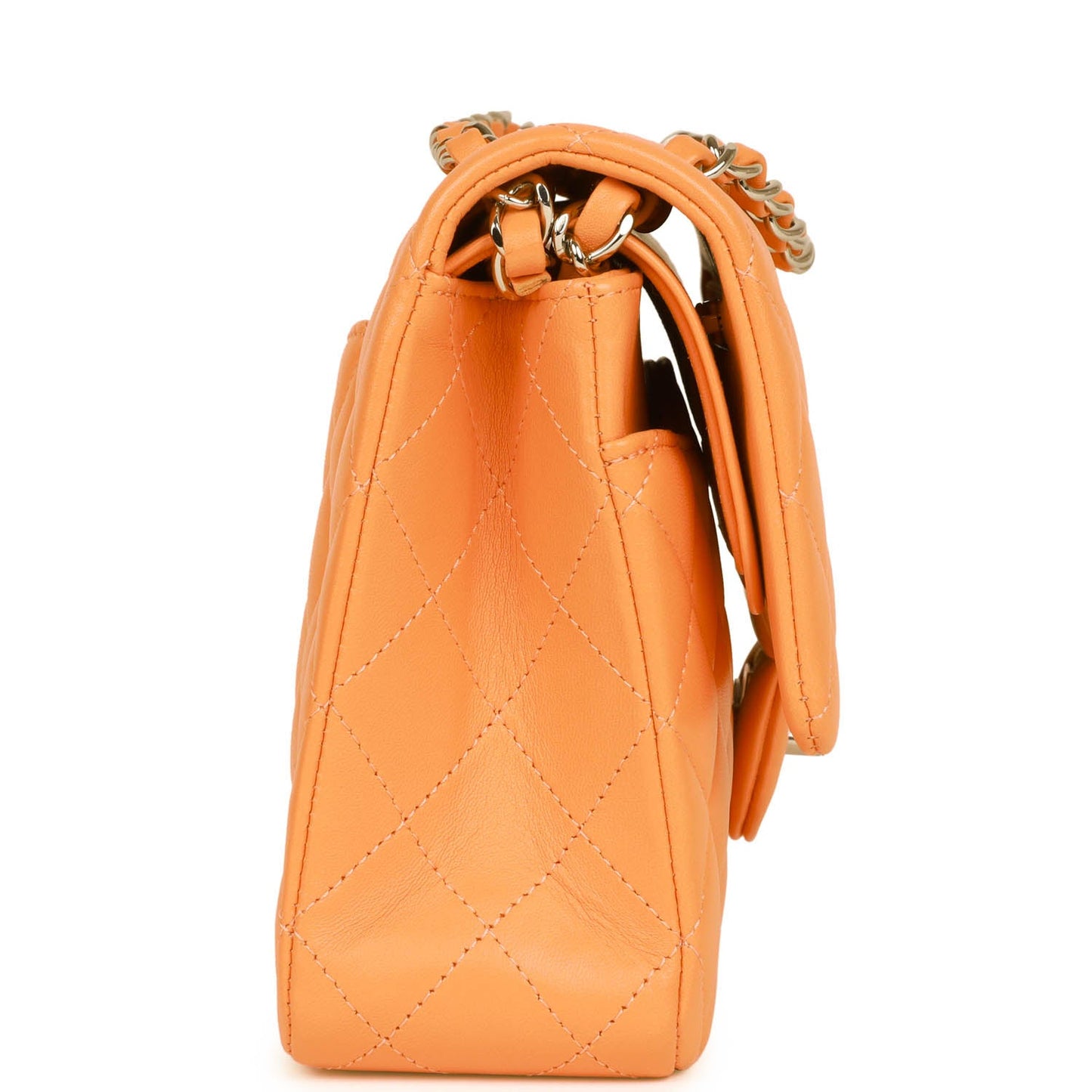 Chanel Medium Classic Double Flap Bag Neon Orange Lambskin Silver Hardware