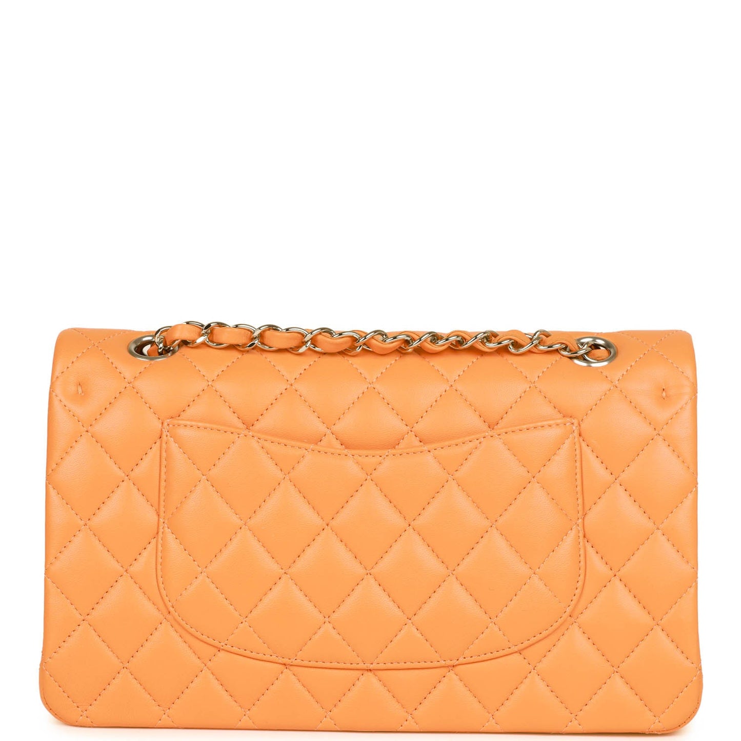 Chanel Medium Classic Double Flap Bag Neon Orange Lambskin Silver Hardware