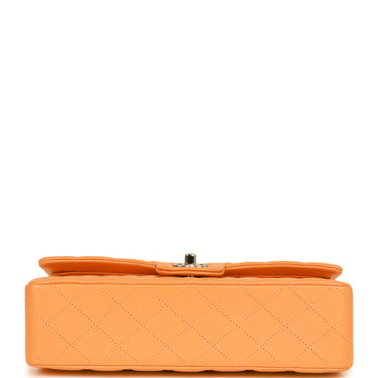 Chanel Medium Classic Double Flap Bag Neon Orange Lambskin Silver Hardware