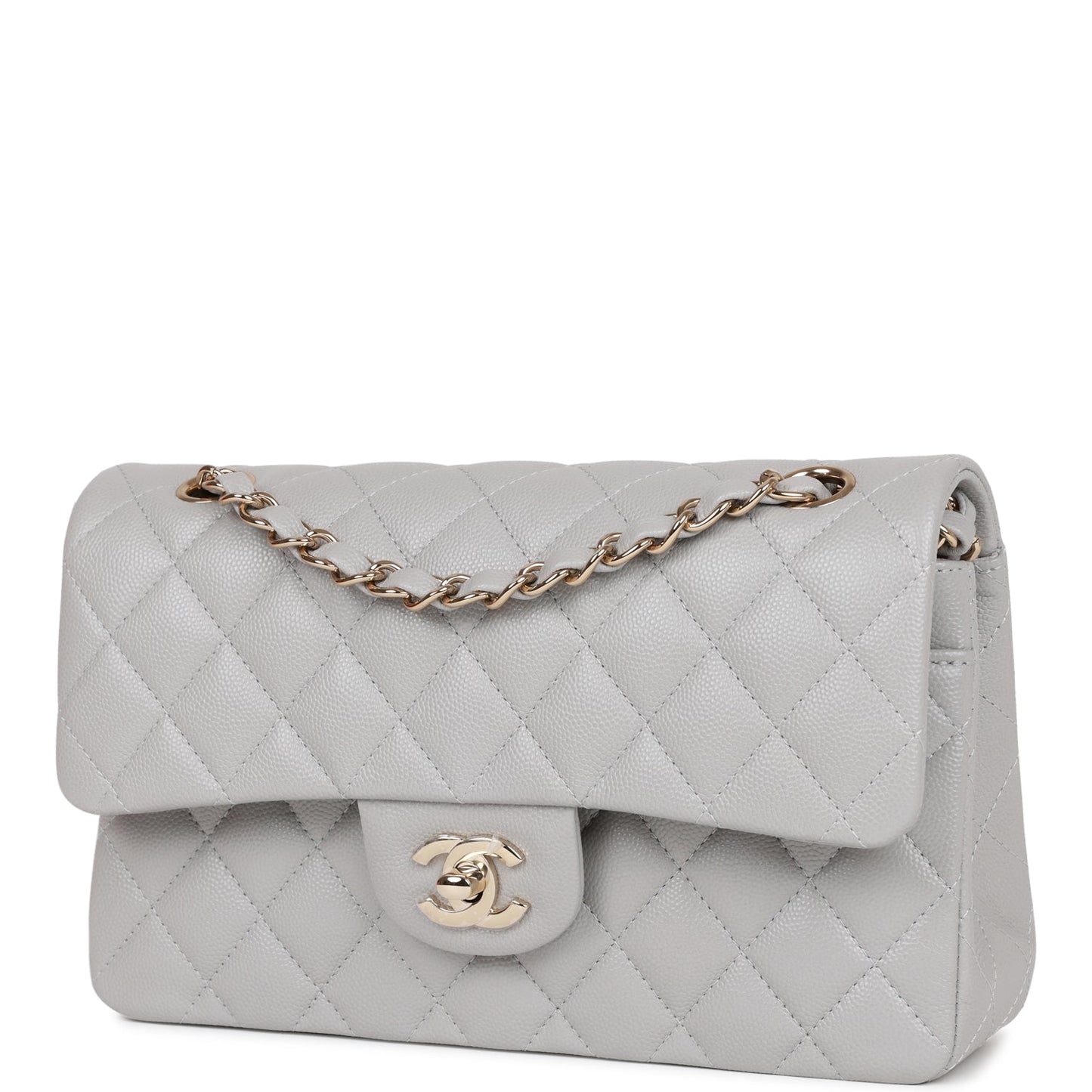 Chanel Small Classic Double Flap Grey Caviar Light Gold Hardware