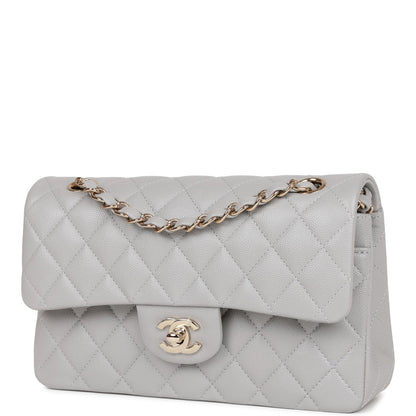 Chanel Small Classic Double Flap Grey Caviar Light Gold Hardware