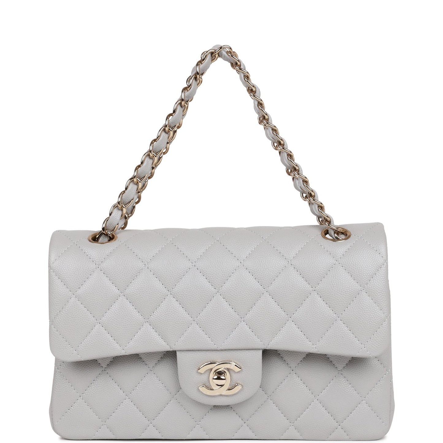Chanel Small Classic Double Flap Grey Caviar Light Gold Hardware