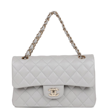 Chanel Small Classic Double Flap Grey Caviar Light Gold Hardware