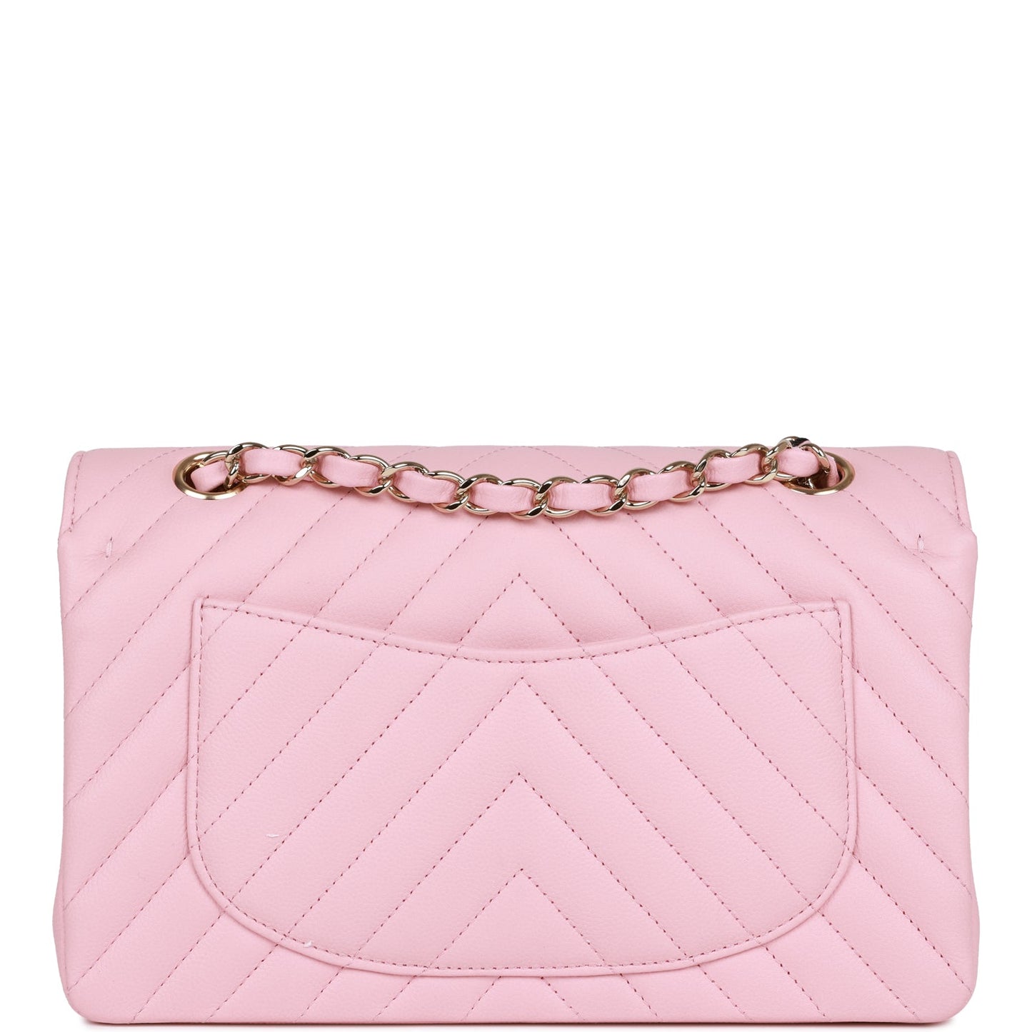 Chanel Small Chevron Classic Double Flap Pink Calfskin Light Gold Hardware