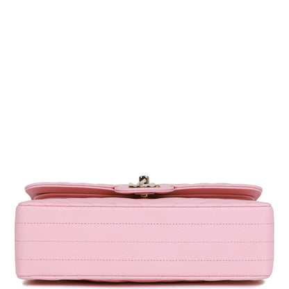 Chanel Small Chevron Classic Double Flap Pink Calfskin Light Gold Hardware