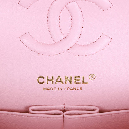 Chanel Small Chevron Classic Double Flap Pink Calfskin Light Gold Hardware