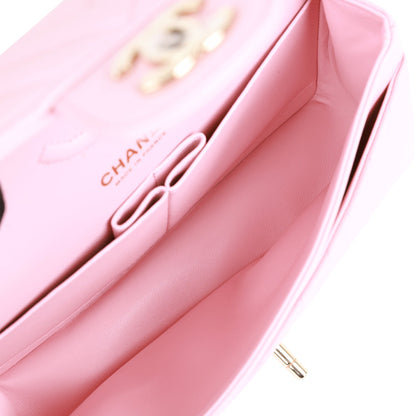 Chanel Small Chevron Classic Double Flap Pink Calfskin Light Gold Hardware