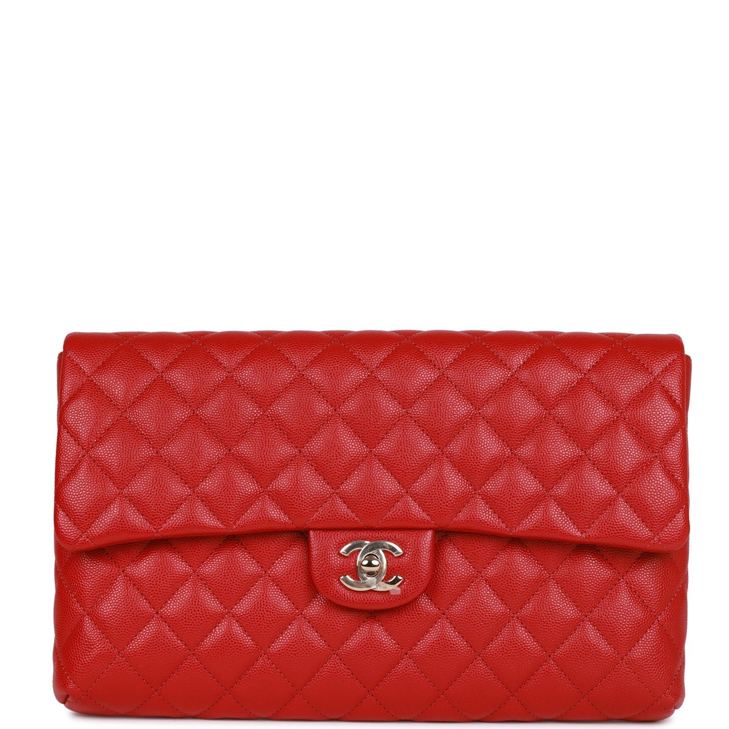Chanel Flap Clutch Bag Red Caviar Light Gold Hardware