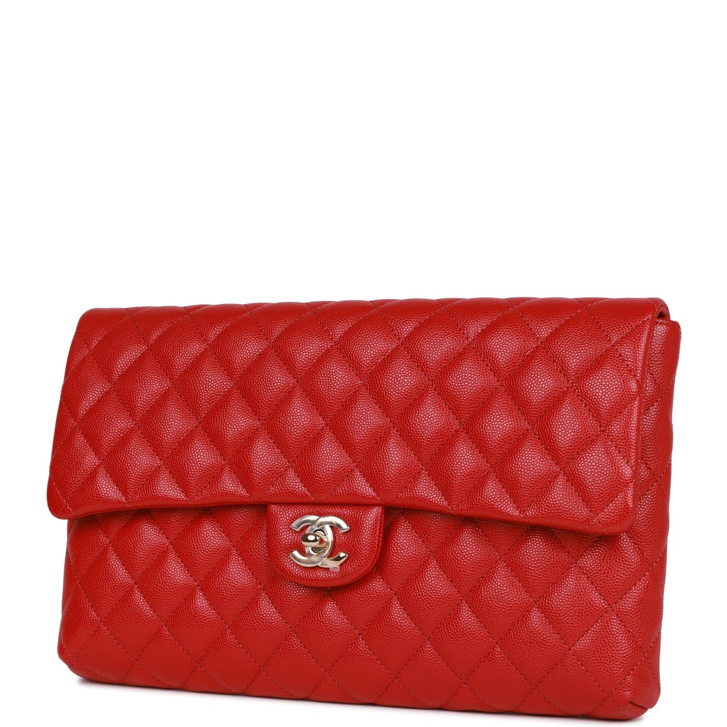 Chanel Flap Clutch Bag Red Caviar Light Gold Hardware