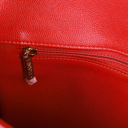 Chanel Flap Clutch Bag Red Caviar Light Gold Hardware