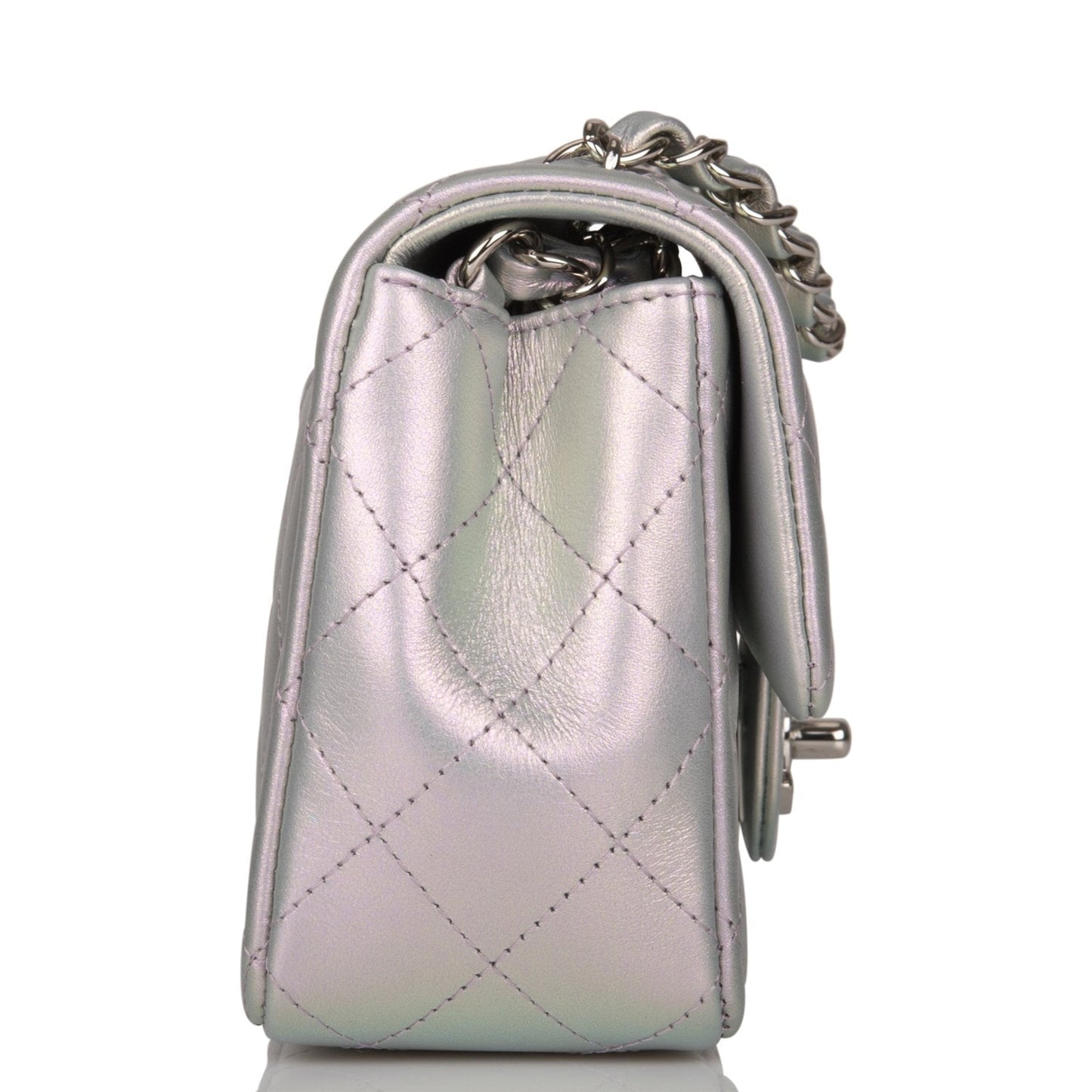 Chanel Mini Rectangular Flap Bag Purple Iridescent Quilted Lambskin Silver Hardware
