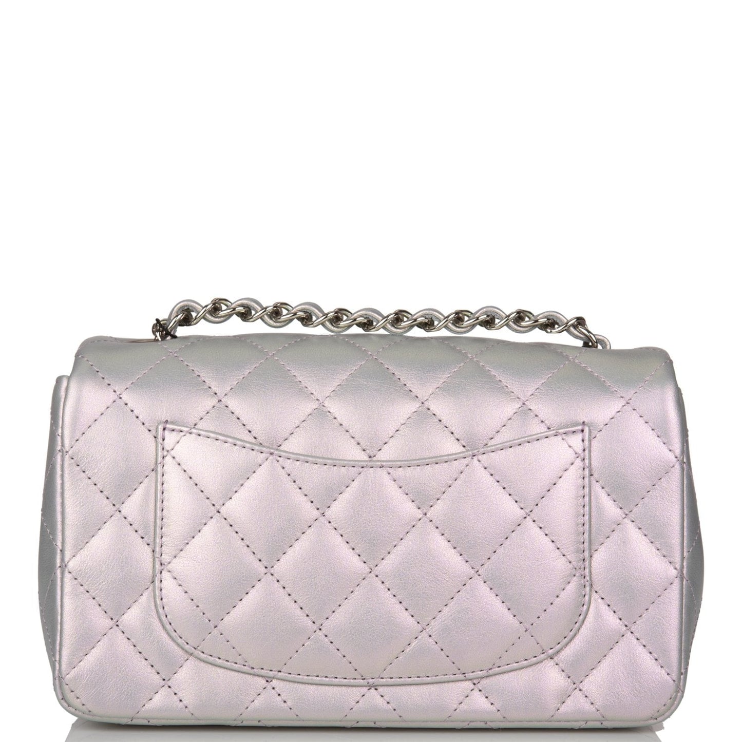 Chanel Mini Rectangular Flap Bag Purple Iridescent Quilted Lambskin Silver Hardware