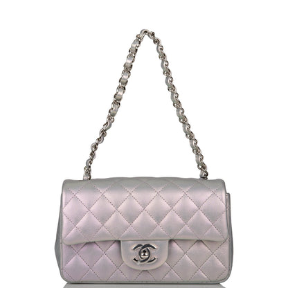 Chanel Mini Rectangular Flap Bag Purple Iridescent Quilted Lambskin Silver Hardware