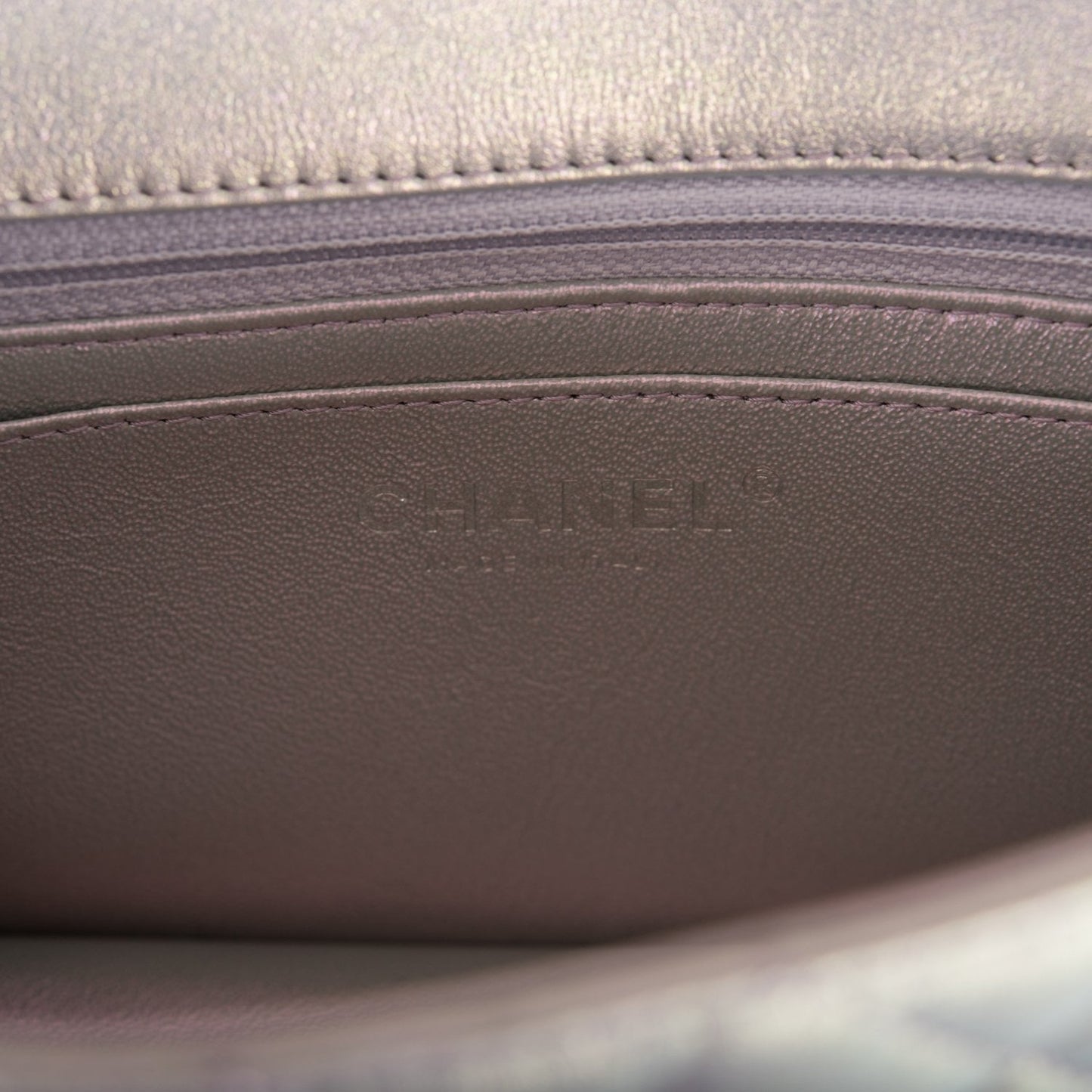 Chanel Mini Rectangular Flap Bag Purple Iridescent Quilted Lambskin Silver Hardware