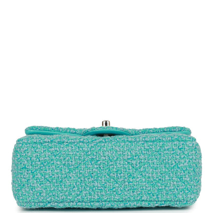 Chanel Mini Rectangular Flap Bag Blue Tweed Light Gold Hardware
