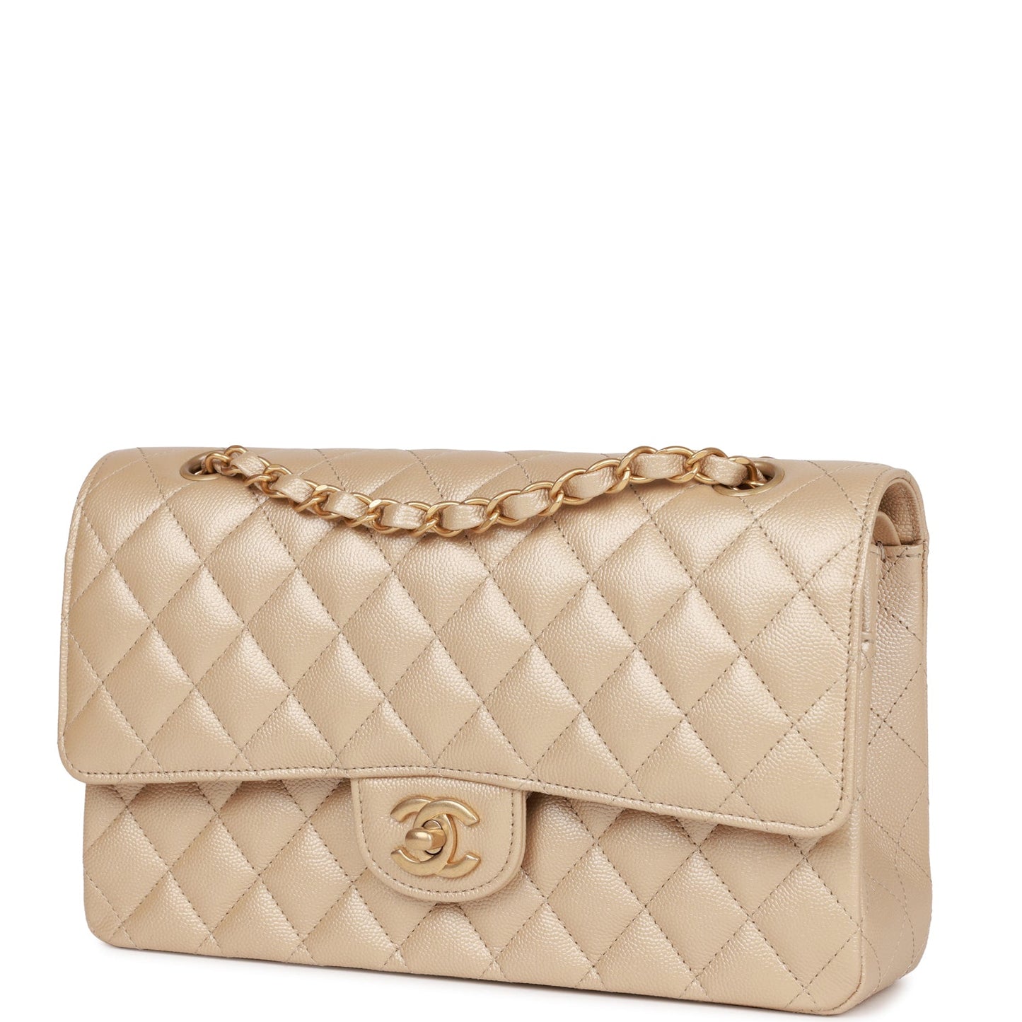 Chanel Medium Classic Double Flap Bag Gold Iridescent Caviar Antique Gold Hardware