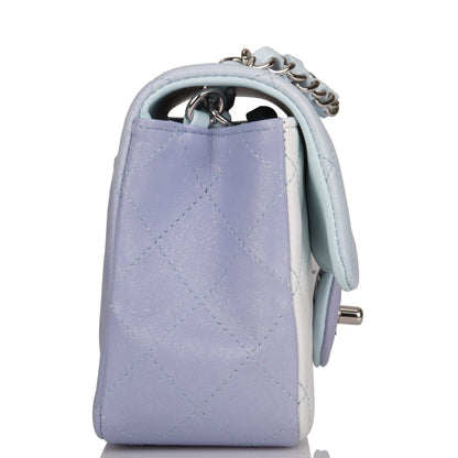 Chanel Mini Rectangular Flap Bag Blue Metallic Ombre Lambskin Silver Hardware