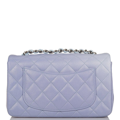 Chanel Mini Rectangular Flap Bag Blue Metallic Ombre Lambskin Silver Hardware
