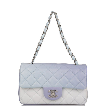 Chanel Mini Rectangular Flap Bag Blue Metallic Ombre Lambskin Silver Hardware