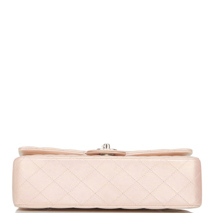 Chanel Medium Classic Double Flap Bag Pink Iridescent Lambskin Silver Hardware