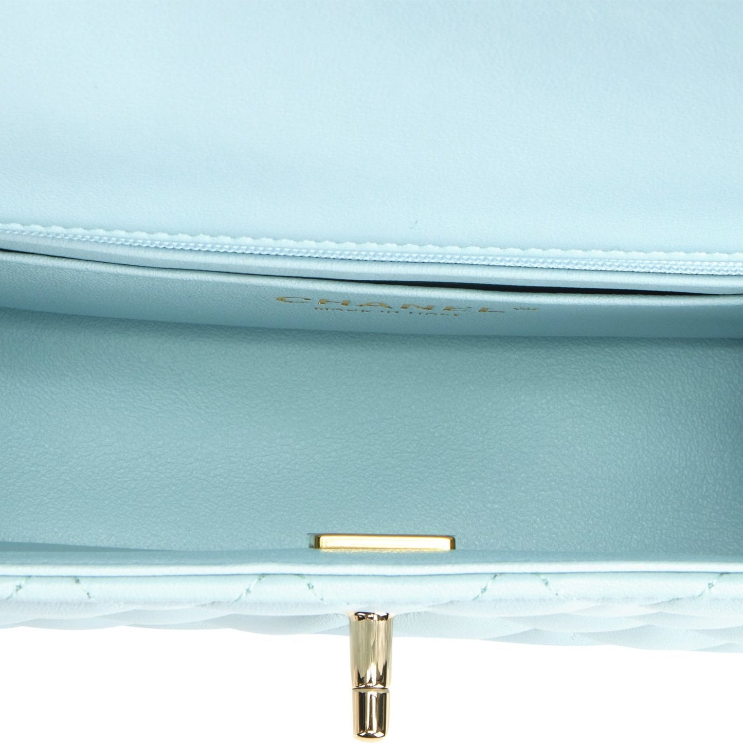 Chanel Mini Rectangular Flap with Top Handle Light Blue Lambskin Light Gold Hardware