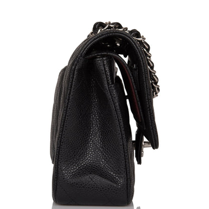 Chanel Black Quilted Caviar Medium Classic Double Flap Bag Silver Hardware