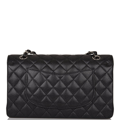 Chanel Black Quilted Caviar Medium Classic Double Flap Bag Silver Hardware