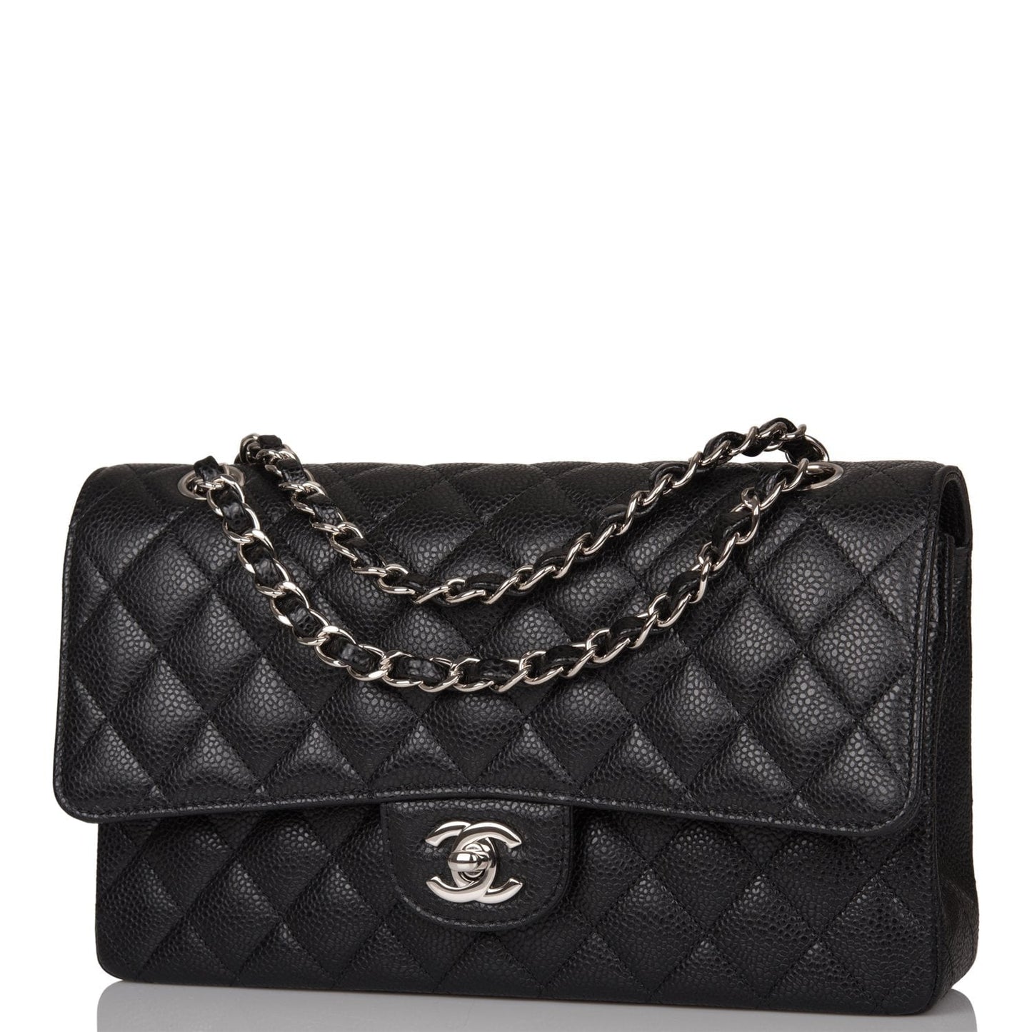 Chanel Black Quilted Caviar Medium Classic Double Flap Bag Silver Hardware