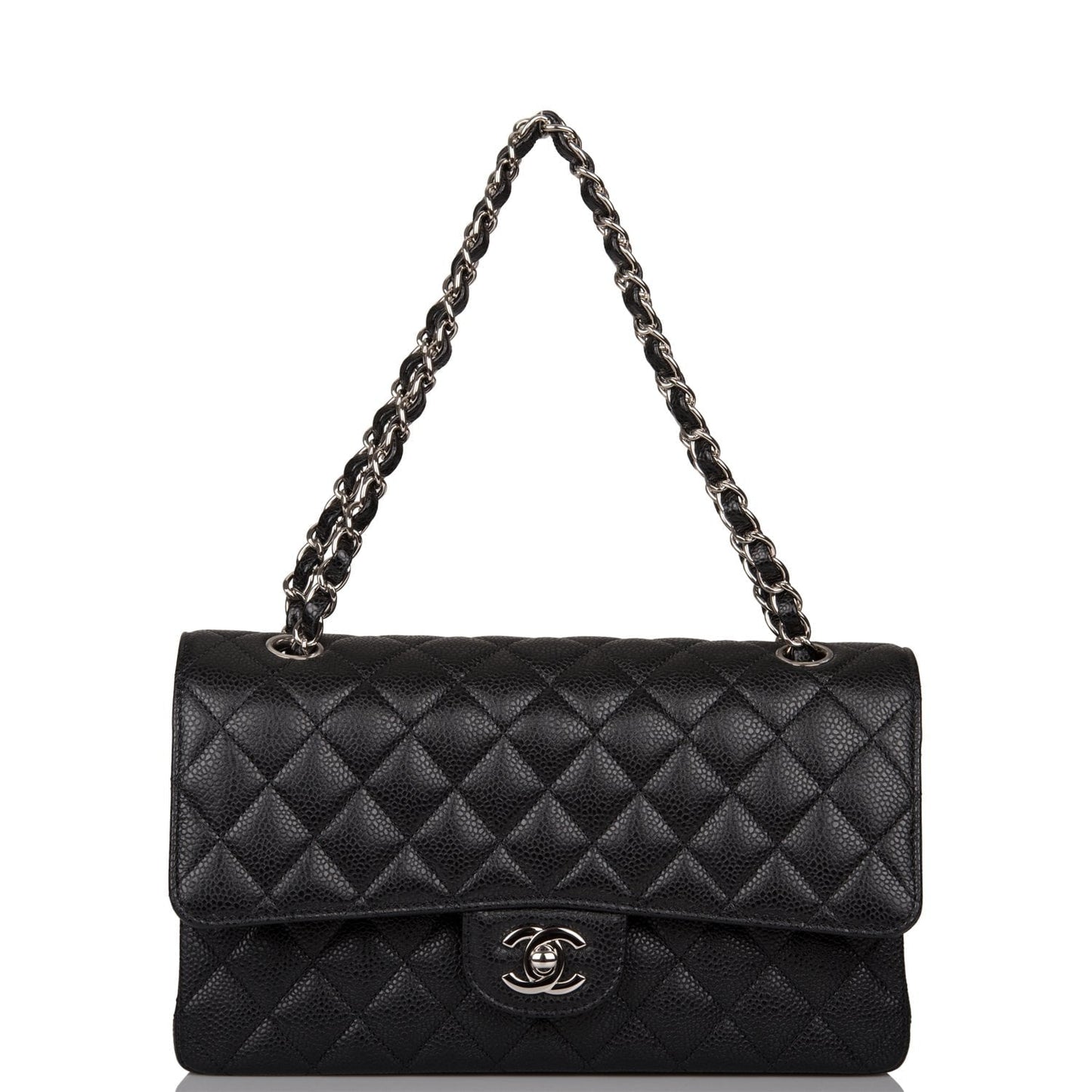 Chanel Black Quilted Caviar Medium Classic Double Flap Bag Silver Hardware