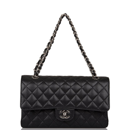 Chanel Black Quilted Caviar Medium Classic Double Flap Bag Silver Hardware
